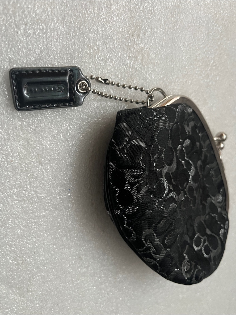 COACH Kiss Lock Coin Purse Black Leather Glitter Mini Wallet w/Hangtag - Picture 8 of 9